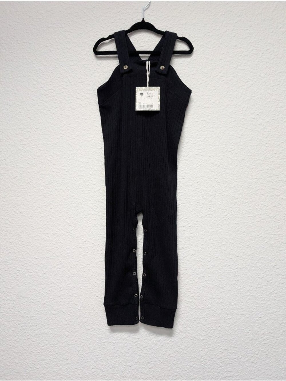 Kate Quinn Organic Cotton County Cuffed Jumpsuit Overall 2T Black Wide Rib